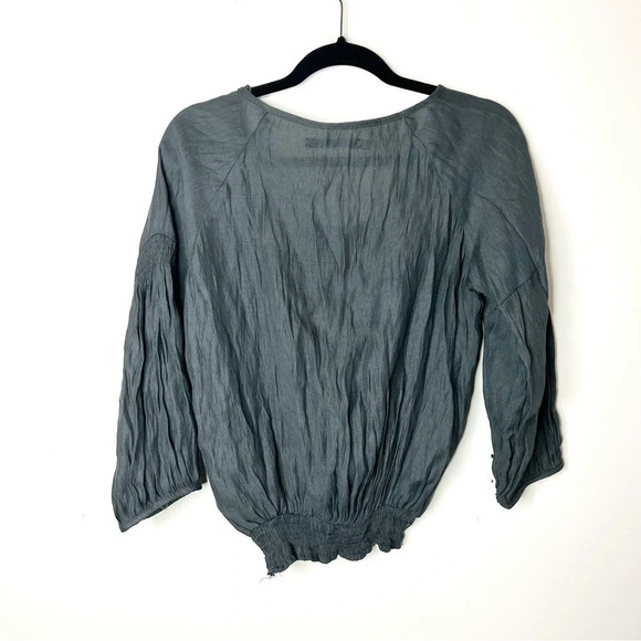 Zara Smocked Peasant Blouse Top Cropped Dark Grey Zip Size  Medium - Picture 13 of 14